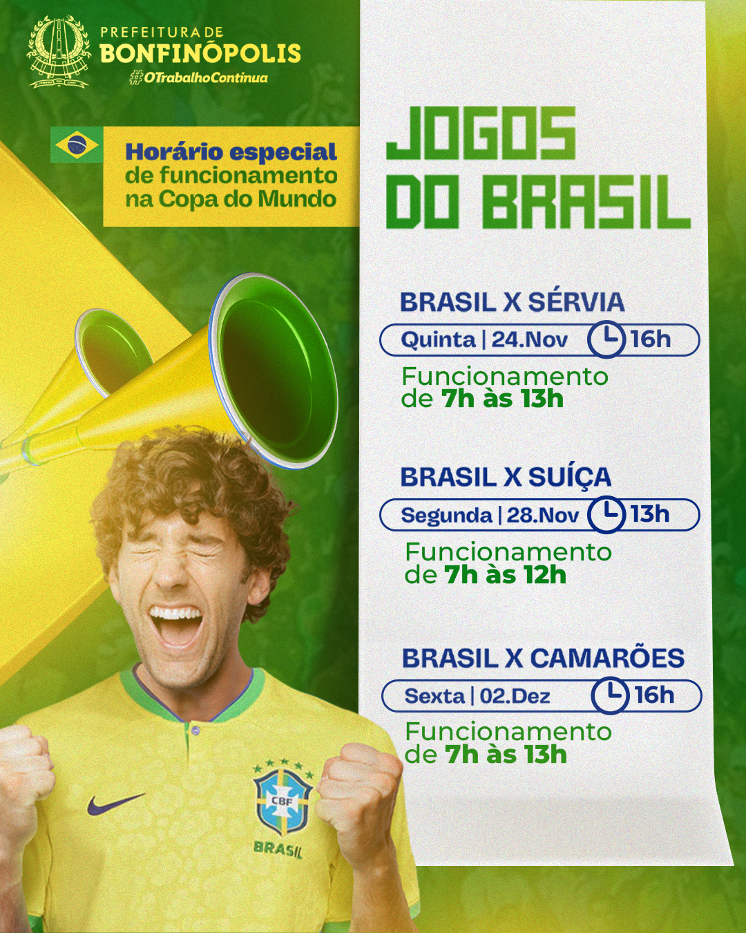 Confira horários especiais da ACIJ nos dias de jogos da Seleção Brasileira  na Copa do Mundo